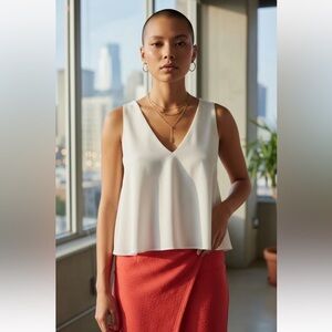 NEW N / Nicholas White Ponti Flare V Neck Sleeveless Ponte Crop Hi-Low Top $265